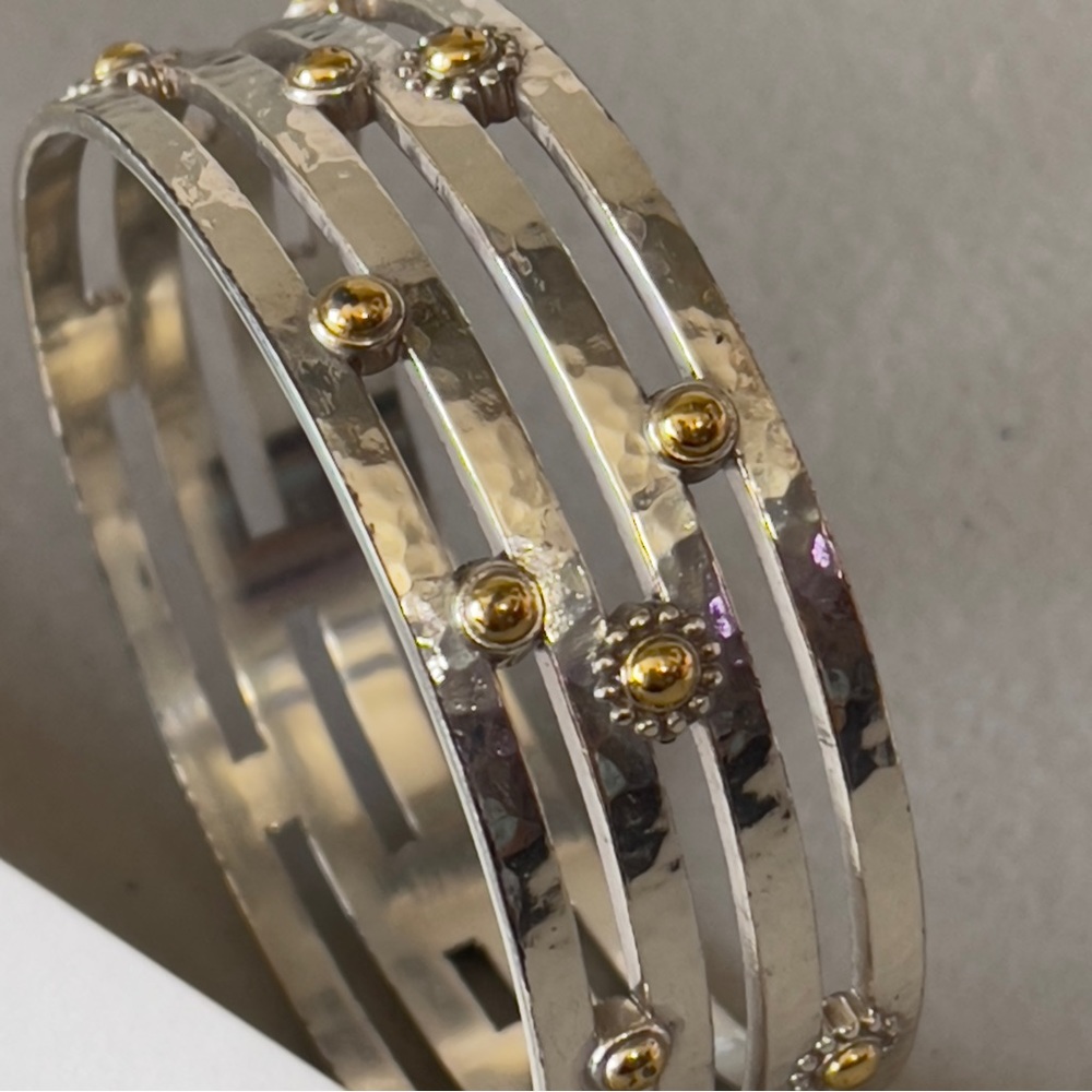 Brighton Vintage Floral GoldTone Hammered Texture Wide Bangle Bracelet - Picture 5 of 8